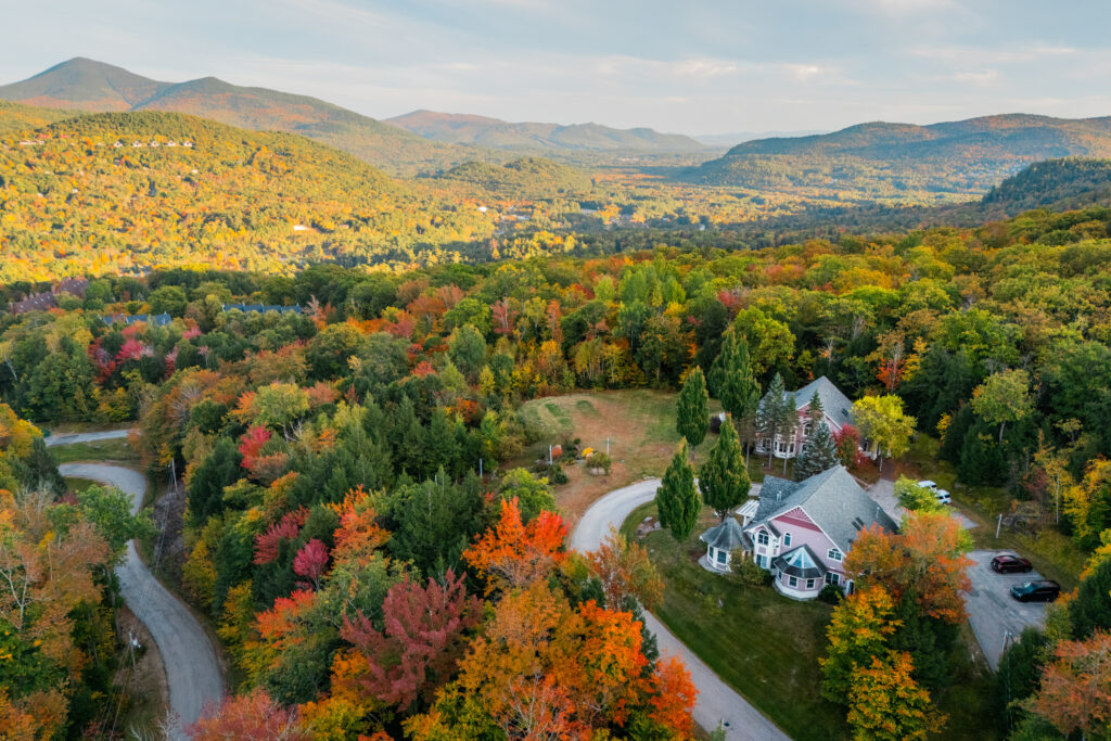 Nordic Village Resort drone during fall